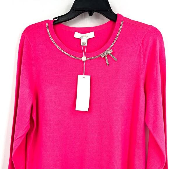 LILLY PULITZER Womens Morgen Sweater Large Passion Fruit Pink Rhinestone NWT - Picture 6 of 13